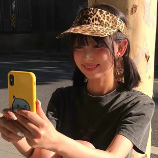 韩国街头辣妹豹纹空顶帽子女夏季时尚亚文化防晒帽小众无顶鸭舌帽