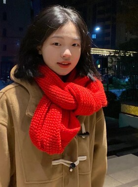 红色洋气喜庆围巾女秋冬季加厚保暖抗寒节日围脖披肩显脸白