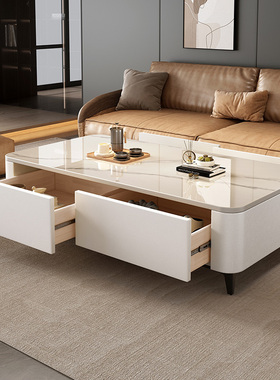 岩板茶几家用客厅新款轻奢高级小户型现代简约白色落地电视柜组合