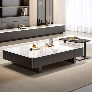 实木茶几意式客厅长方形桌子轻奢高级感家用小户型简约电视柜组合