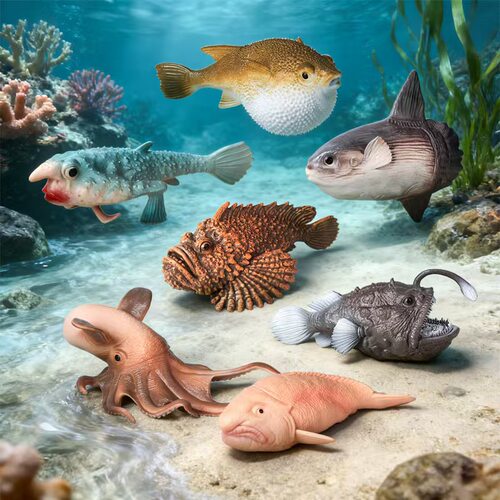 海洋生物仿真模型蝙蝠鱼河豚鮟鱇鱼水滴鱼章鱼石头鱼翻车鲀灯笼鱼
