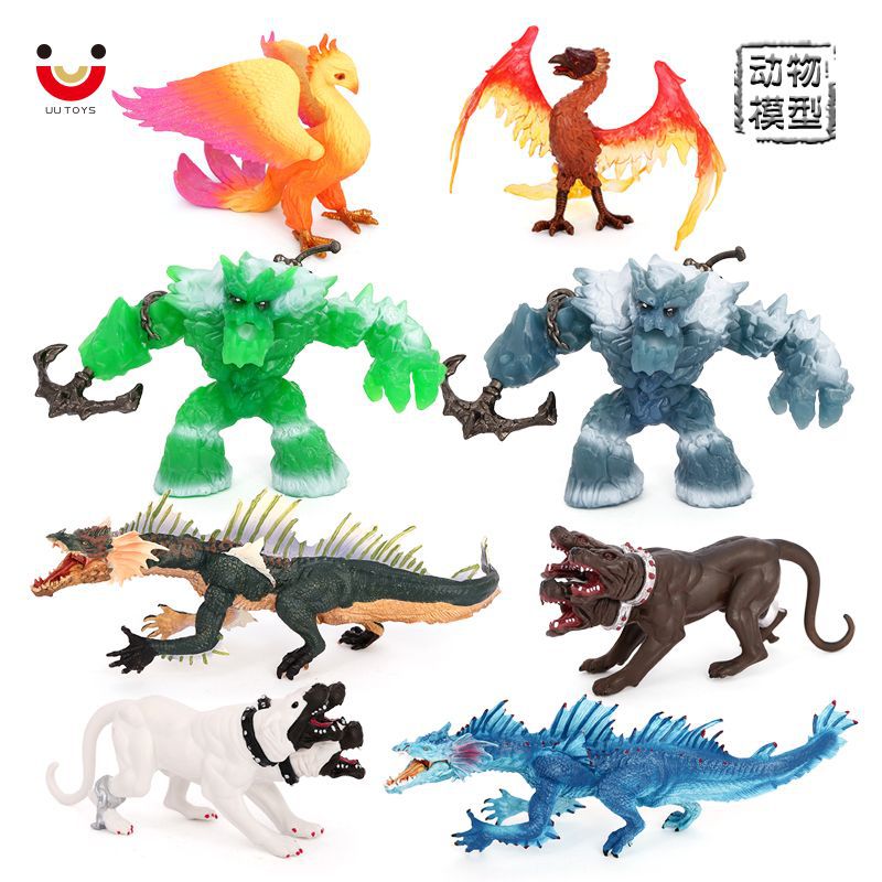 仿真神话动物模型火凤凰魔兽怪兽三头狗冰巨人 认知摆件塑料玩具