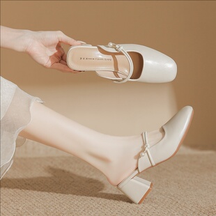 凉拖鞋 百丽班尼羊皮版 玛丽珍外穿配裙单鞋 女夏2025新款 包头半拖鞋