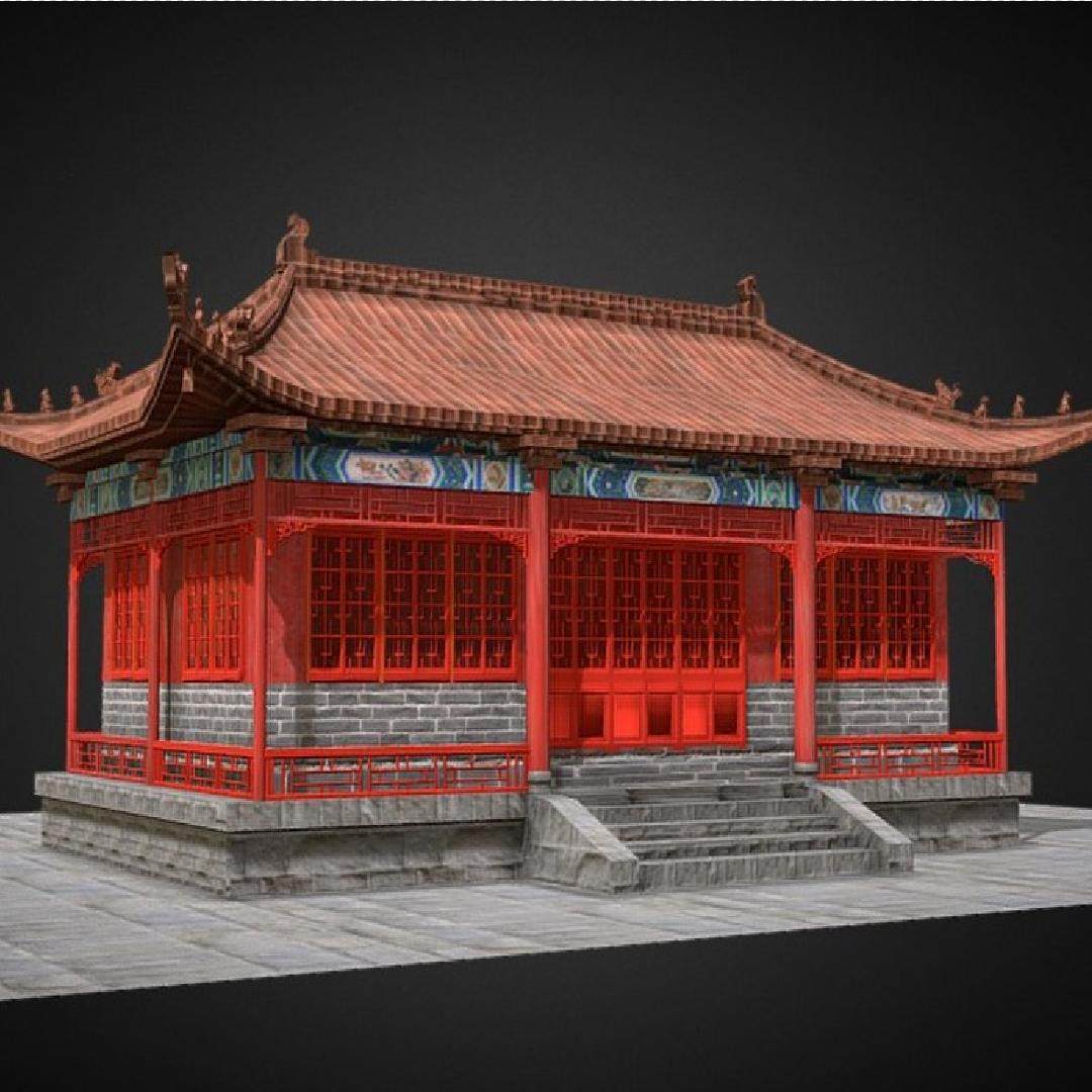 中国古代Blender宫殿模型3D现实房子真实Glb含贴图