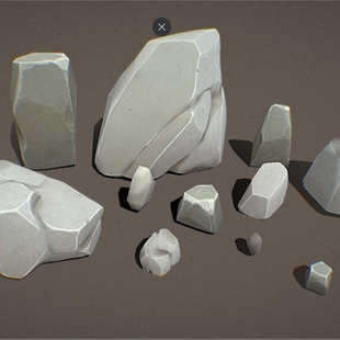 卡通石头3d模型素材含贴图blender/fbx/obj岩石低多边形