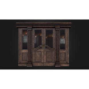 Blender木门双开门老式传统3d模型素材含贴图FBX/obj/glb