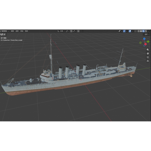 轮船战舰3d模型文件素材含贴图fbx/obj/blender/glb