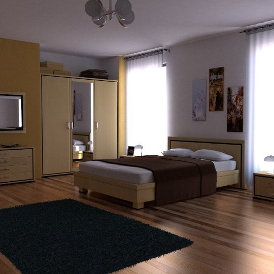 Blender卧室3d模型场景素材含贴图写实现代