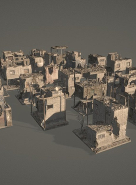 废墟3d模型素材含贴图blender/fbx/obj/glb炸毁小楼破碎建筑