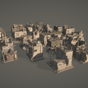 废墟3d模型素材含贴图blender/fbx/obj/glb炸毁小楼破碎建筑