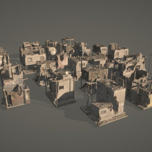 废墟3d模型素材含贴图blender/fbx/obj/glb炸毁小楼破碎建筑