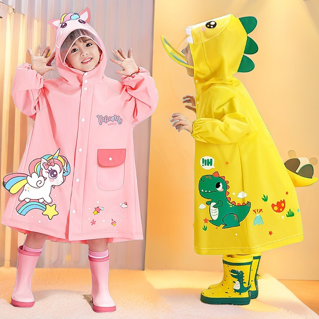 儿童雨衣女童童女孩幼儿园小孩小学生小童书包位雨披勇敢小恐龙