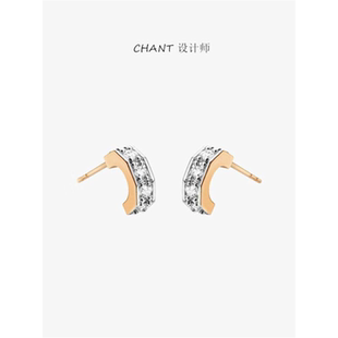 马蹄形耳钉纯银镀黄金色 轻奢U型耳环耳饰镶钻小众设计女情侣个性