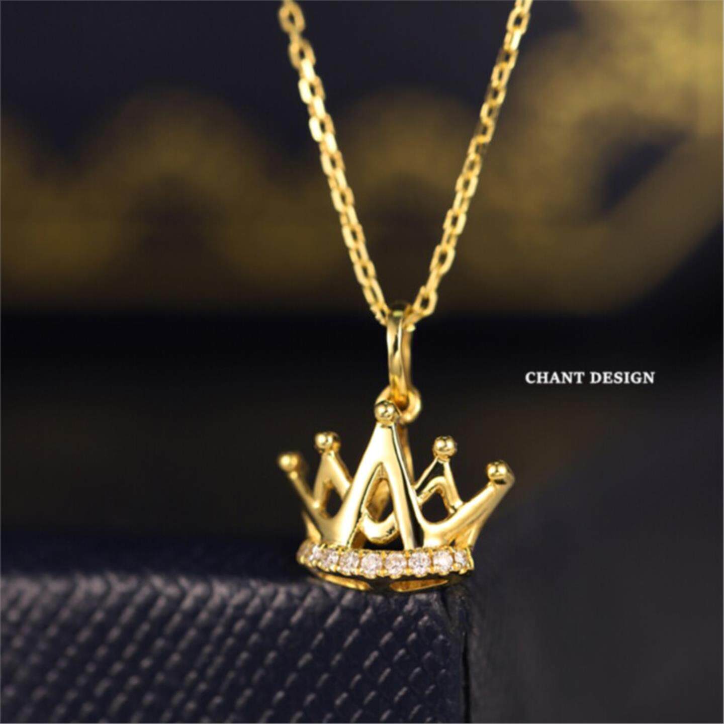 【王冠】小皇冠项链 纯银镀黄金色女镶钻 锁骨链排钻吊坠简约气质