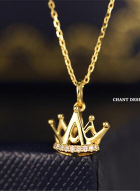 王冠小皇冠纯银镀金镶钻锁骨链