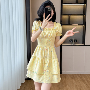 甜美少女感蓬蓬公主短裙 法式 彩色波点泡泡袖 吊带连衣裙女夏季 新款