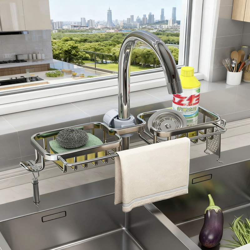 厨房水龙头置物架水槽洗碗洗菜池抹布钢丝球海绵收纳沥水篮