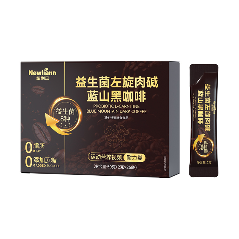 纽利安益生菌左旋肉碱蓝山黑咖啡25袋0脂肪健身纤体速溶咖啡美式