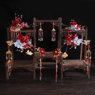 中式新娘秀禾汉服发簪头饰流苏新款红色古风婚礼步摇发饰配饰饰品