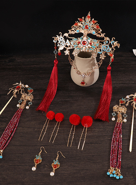 古风原创汉服明制头饰发冠凤冠发簪发饰流苏套装新款新娘婚礼配饰