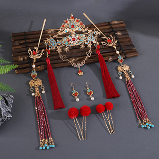 古风汉服原创仙侠明制头饰发冠凤冠发簪发饰套装流苏新娘婚礼配饰