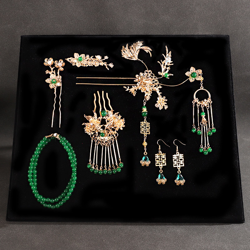 婚礼中式新娘发饰金色发簪流苏龙凤褂秀禾头饰套装绿色汉服头饰,饰品/流行首饰/时尚饰品新,发饰,淘宝优惠券,粉丝福利购,淘宝优惠卷