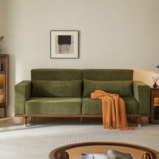 留意北欧布艺沙发复古实木三人位小户型客厅现代简约黑胡桃木家具