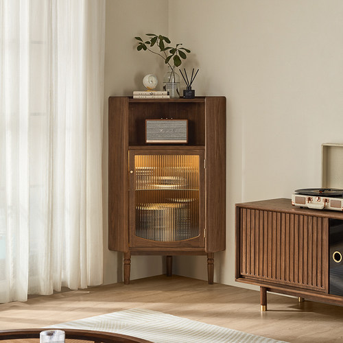 留意北欧实木三角柜黑胡桃收纳柜