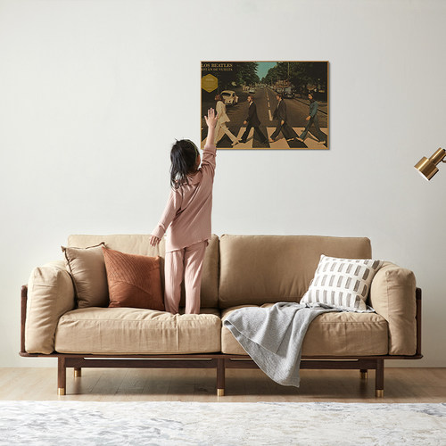 留意北欧实木三人位布艺沙发组合