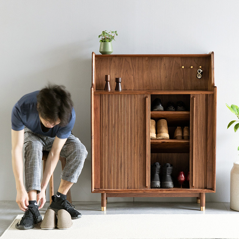 留意鞋柜北欧现代简约黑胡桃实木玄关柜家用门口轻奢大容量收纳柜,住宅家具,鞋柜,淘宝优惠券,粉丝福利购,淘宝优惠卷