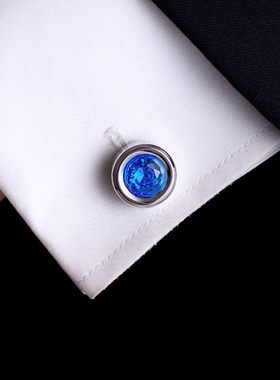 宝蓝水晶袖扣男士法式衬衫袖口袖钉衬衣袖口扣定制刻字 Cufflinks
