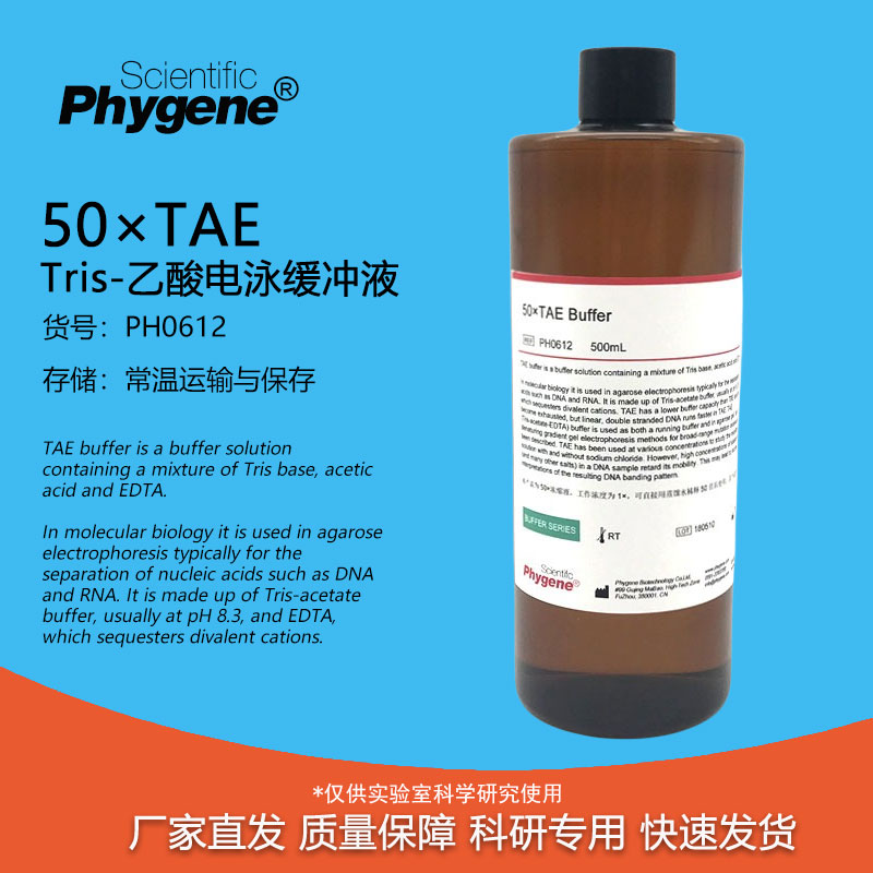 50×TAE缓冲液 Tris-乙酸电泳缓冲液(50X)TAE 500mL PHYGENE-封面