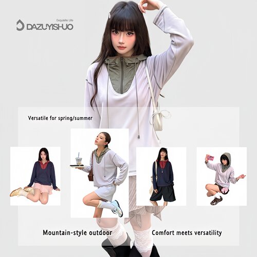 【双色调】秋季半拉链帽兜男女透气户外徒步休闲套头打底衫C4321