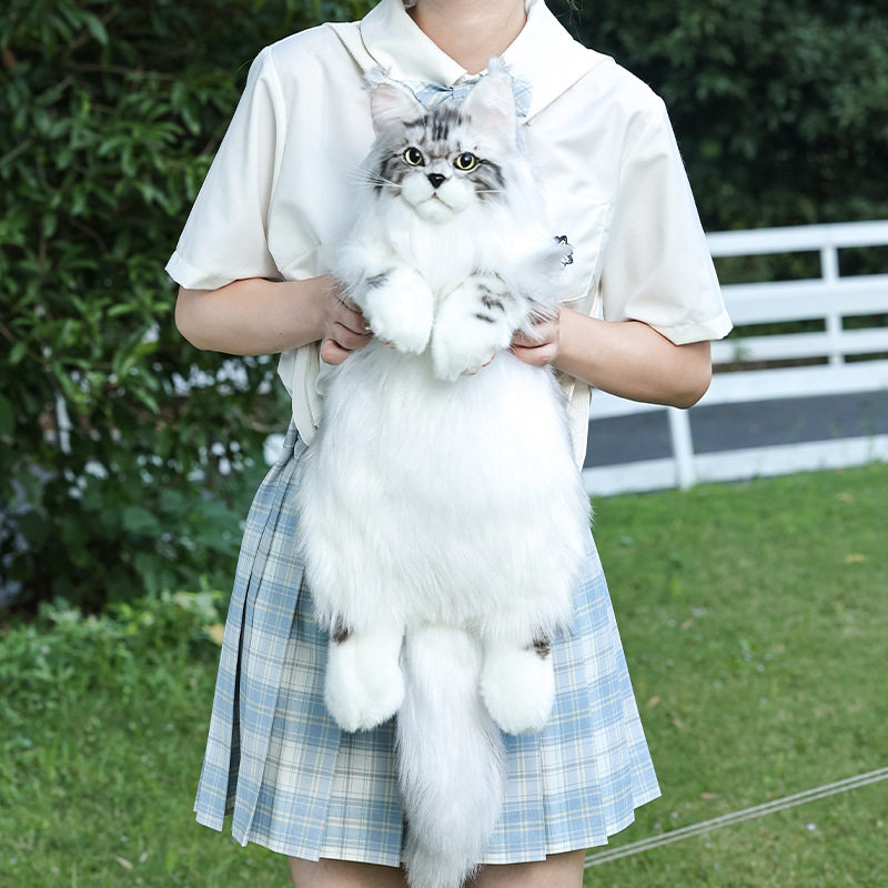 高档缅因灰猫咪背包仿真双肩包包毛绒玩偶可爱公仔玩具生日礼物