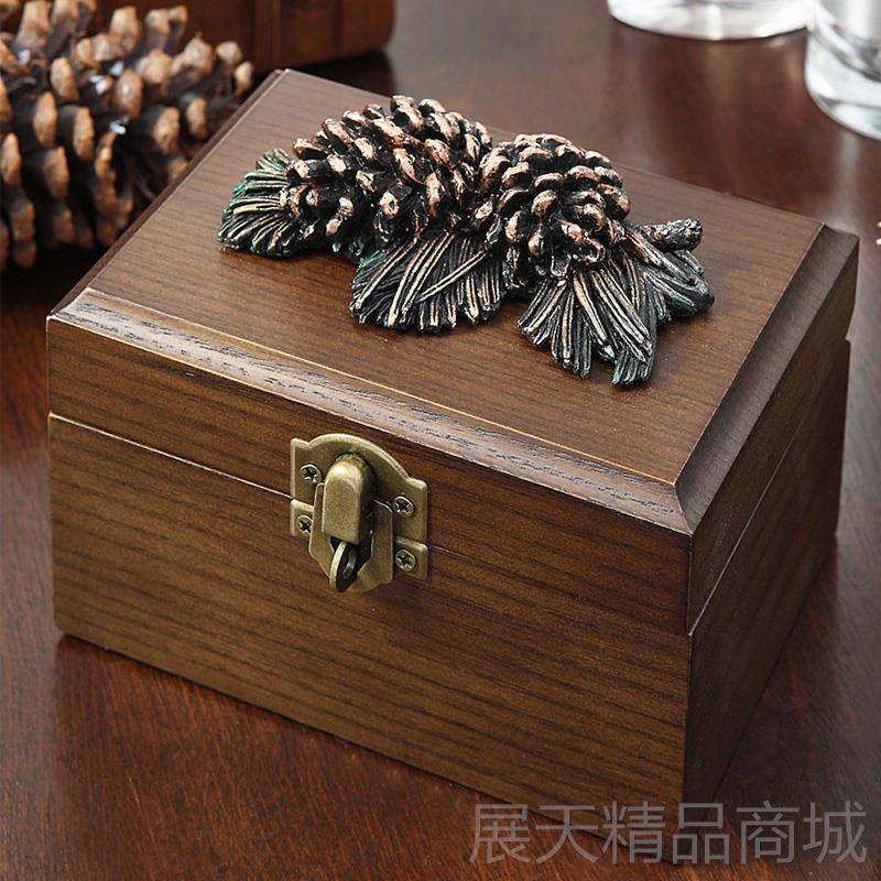 正品饰收纳盒环耳钉耳坠项链耳木质带防尘锁戒指珠宝盒首饰品盒小