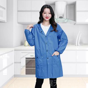正品风衣式女罩衣大人防水工作服家用厨防油房围裙袖防护薄外长套