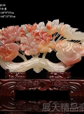 正品财天然玉牡石丹花家居摆件高档客厅玄关柜电酒视柜招装饰工艺