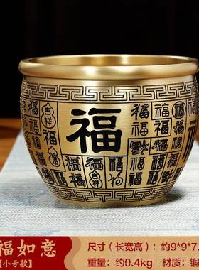 正品纯宝盆摆铜件招财财黄铜家居客厅聚摆件元宝聚存钱罐米缸大号