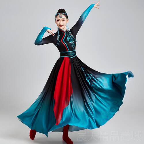 正品新款蒙古族演出服女装成表人鸿雁广场舞练功蹈服服连体大摆裙