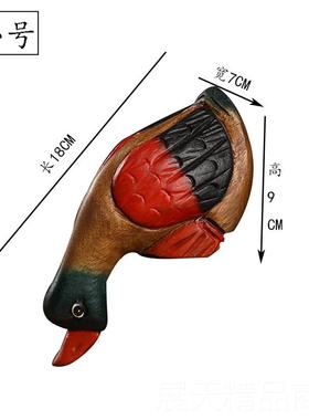 正品泰国创意木木桌质喝水鸭子摆件家居艺客厅办公室面装饰雕工品