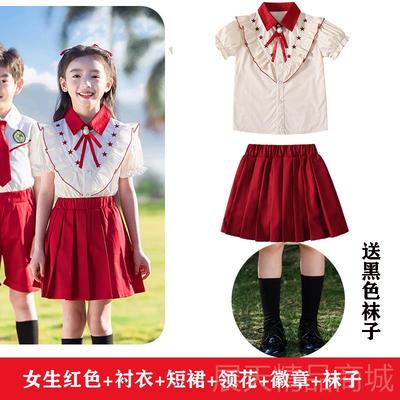 正品六一童儿表节演出服幼儿园大合装唱演服小学生红色毕业照班服