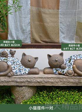 正品花园装饰庭雕院置布户外仿真动物花缸小猫花盆摆件园景观塑林