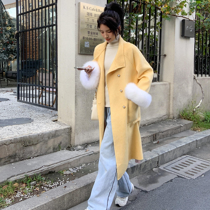 金夫人大衣【冬日恋歌】手袖狐狸毛呢外套