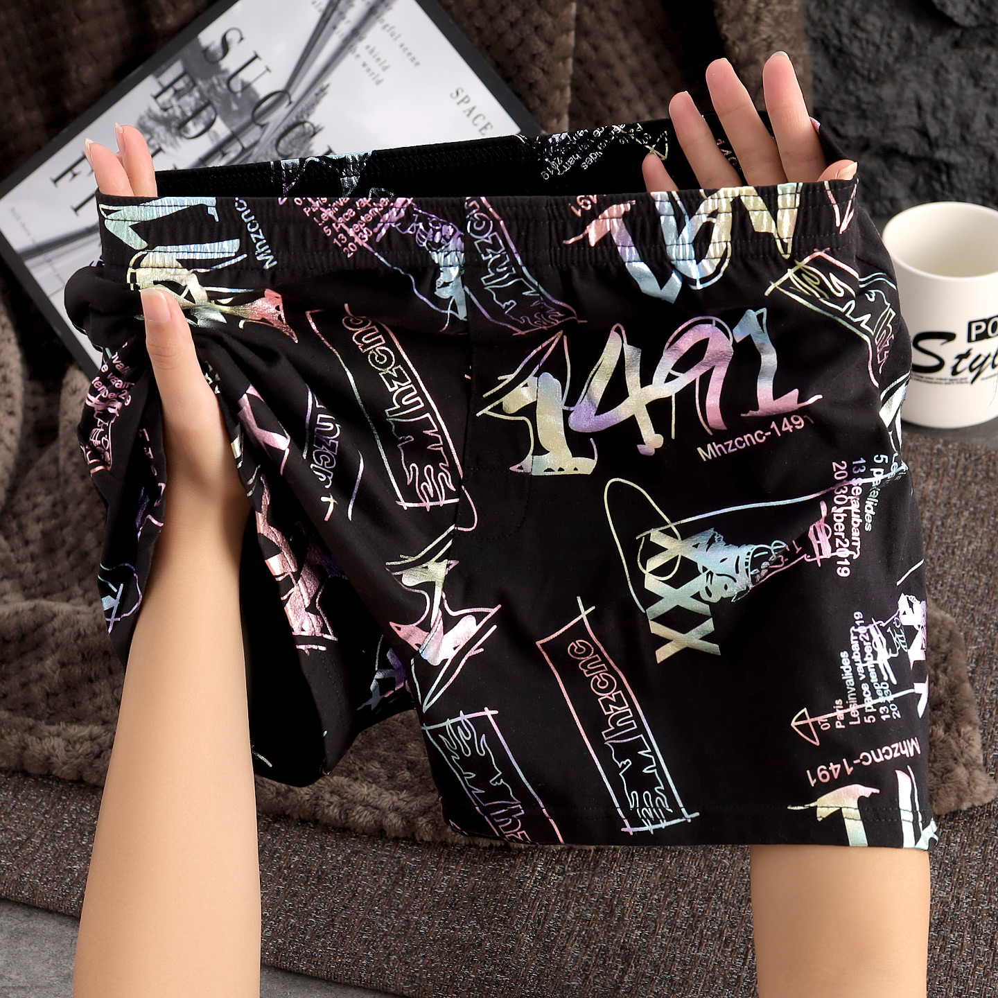 新款棉质舒适男士阿罗裤男款渐变数字印花四角裤男生中腰内搭内裤