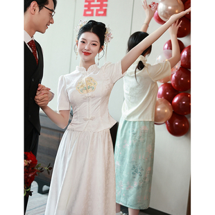 平时可穿衣服国风敬酒服领证登记旗袍 新中式 白色订婚礼服2024新款