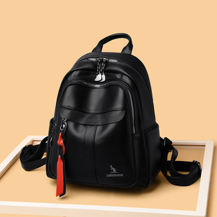潮牌韩版新款双肩包女轻便百搭女士软皮时尚妈妈包高级感背包书