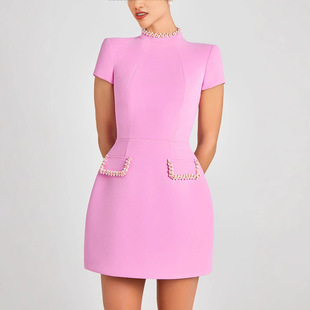 bead short women Round dress nail skirt 身圆领钉珠短裙 neck