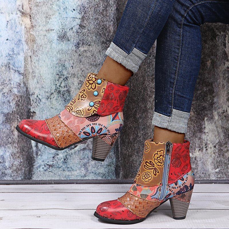 Color blocked rough and Martin boots, rhinestone short boots