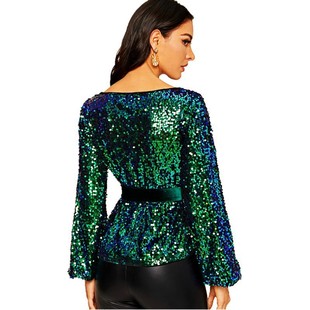 women sequin fashionable top Velvet pullover waistband
