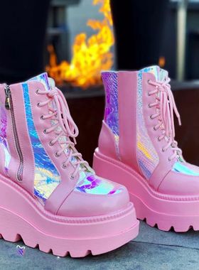 Lace up thick soled midsole boots shiny low cut Martin boots